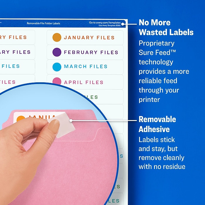 Avery Sure Feed Laser/Inkjet File Folder Labels, 2/3