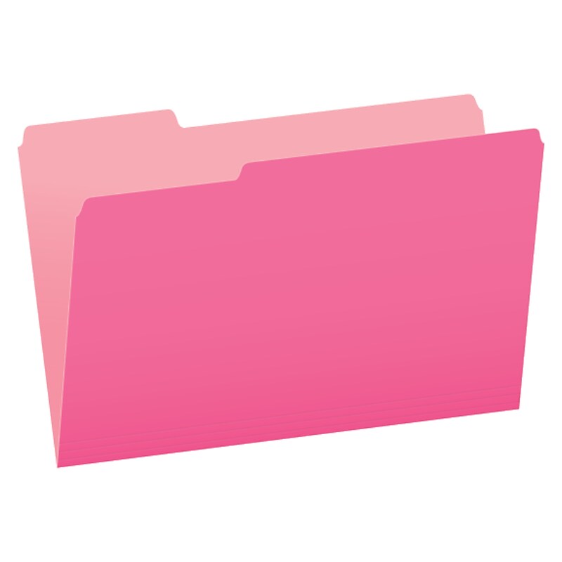 Pendaflex Two-Tone Recycled File Folder, 1/3-Cut Tab, Assorted, Legal Size, Pink, 100/Box (153 1/3 PIN) image 1