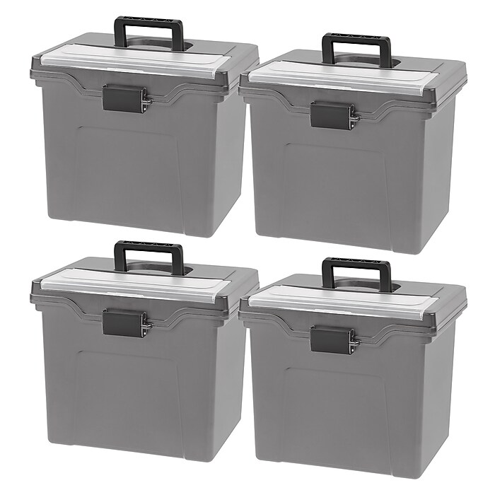 Iris Portable Locking File Box, Letter Size,Elephant Gray, 4/Pack