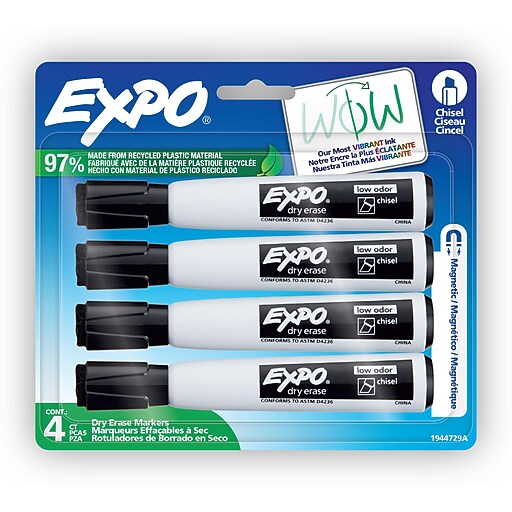 Expo Magnetic Dry Erase Markers, Chisel Tip, Black, 4/Pack