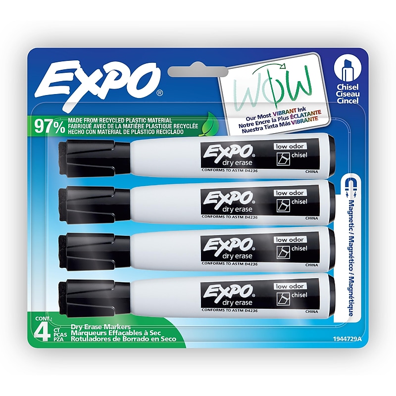 Expo Magnetic Dry Erase Markers, Chisel Tip, Black, 4/Pack   (1944729) image 1