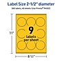 Avery Laser/Inkjet Round Multipurpose Labels, 2.5" Dia., Bright Yellow, 360/Pack (94502)~#|#~3D882D75-B948-4209-B56D97F4CFE11DEC_sc7
