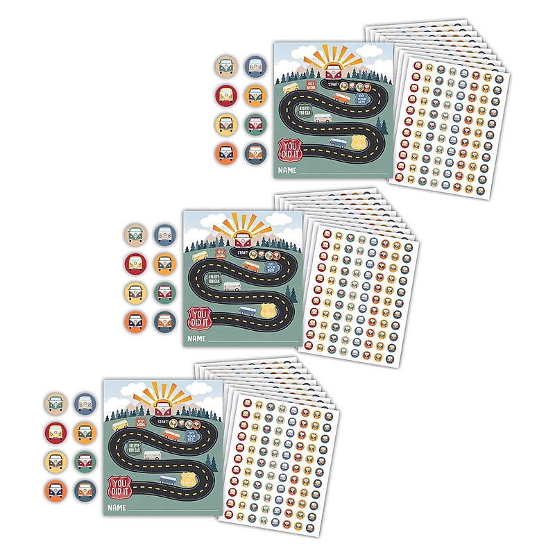 Teacher Created Resources Moving Mountains Road Trip Reward Trackers with Stickers, 5.25" x 6", 3 Packs/Bundle (TCR6869-3) image 1