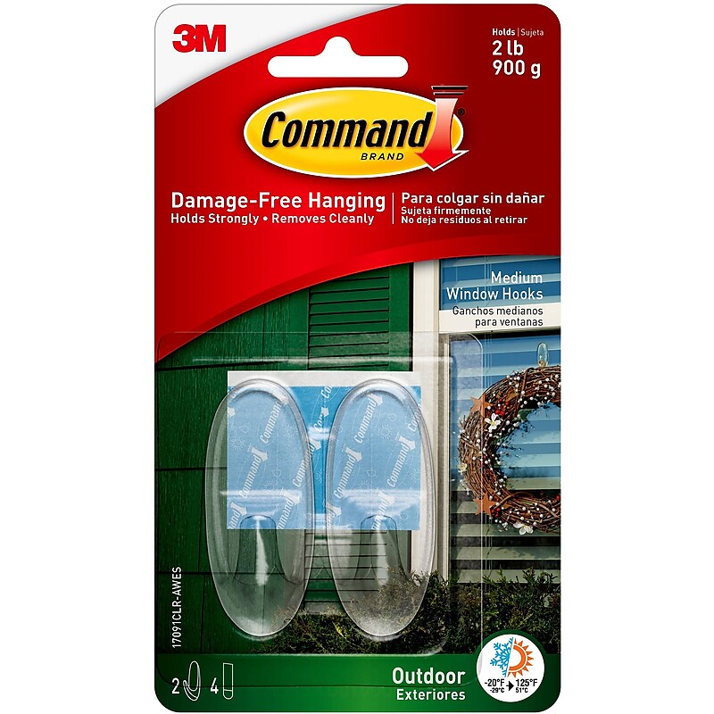 Command Medium Window Hook, 2 lb., Clear, 2/Packs(17091CLR-AW) image 1