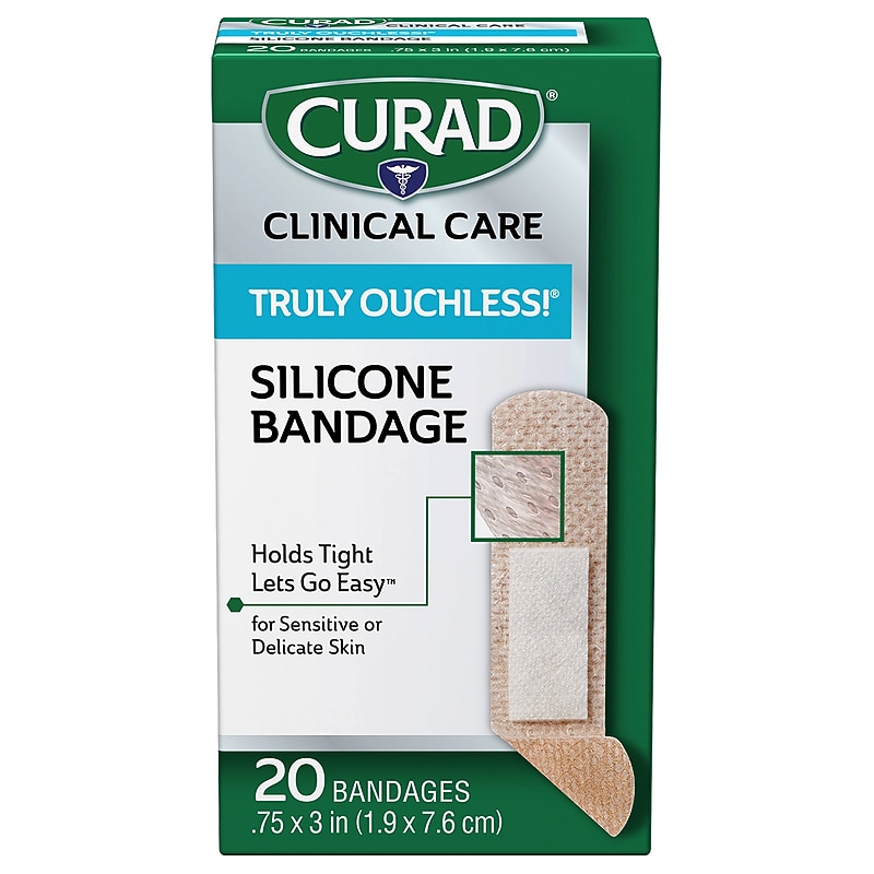 Curad Truly Ouchless 3/4" x 3" Silicone Adhesive Bandages, Beige, 20 Bandages/Box, 24/Carton (CUR5002V1) image 1