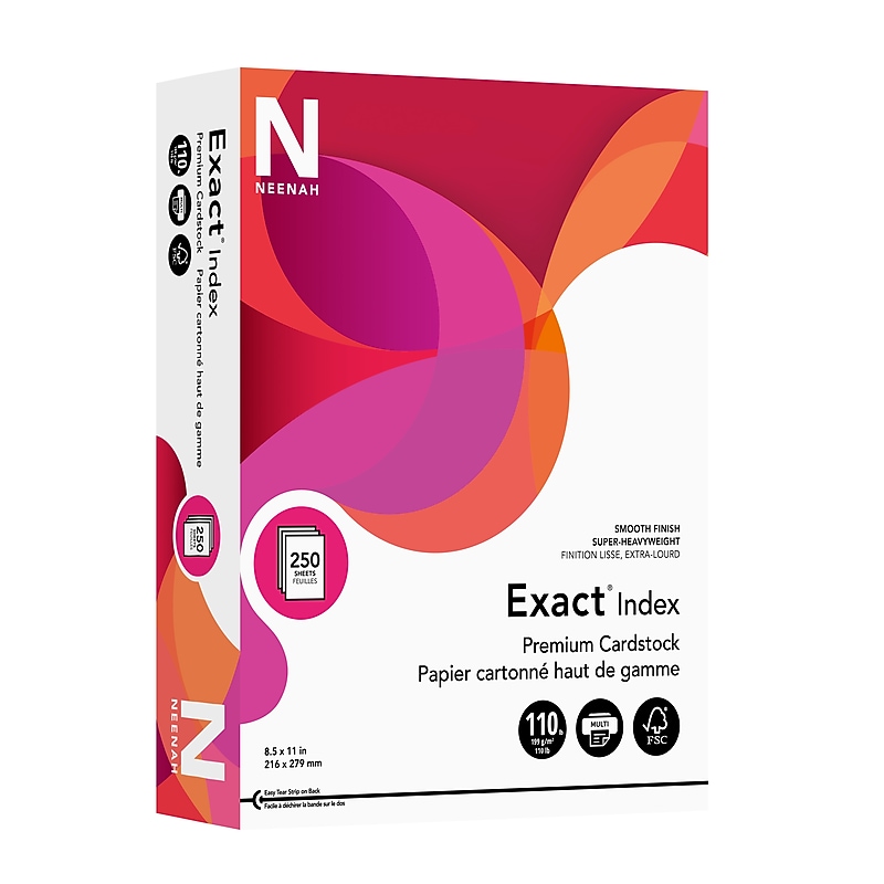 Exact 110 lb. Index Paper, 8.5" x 11", White, 250 Sheets/Pack (40508) image 1