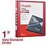 Staples 1" 3-Ring View Binders, D-Ring, Red (58652)~#|#~3D9BA429-84C0-42D0-9172A347A63A743D_sc7