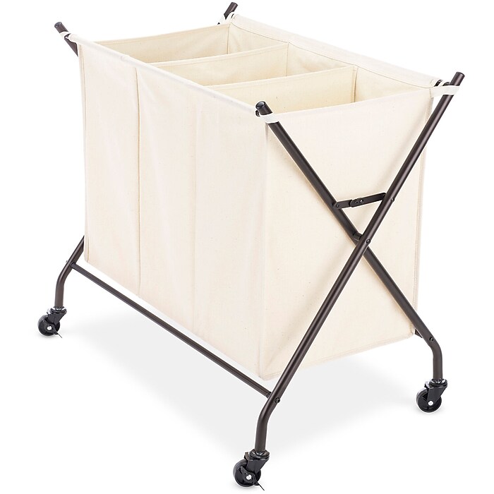 Whitmor 3-Section Rolling Laundry Sorter, Metal, Black/Natural