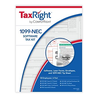 ComplyRight TaxRight 2023 1099-NEC Tax Form Kit with eFile Software & Envelopes, 4-Part, 50/Pack (NECSC6103ES)