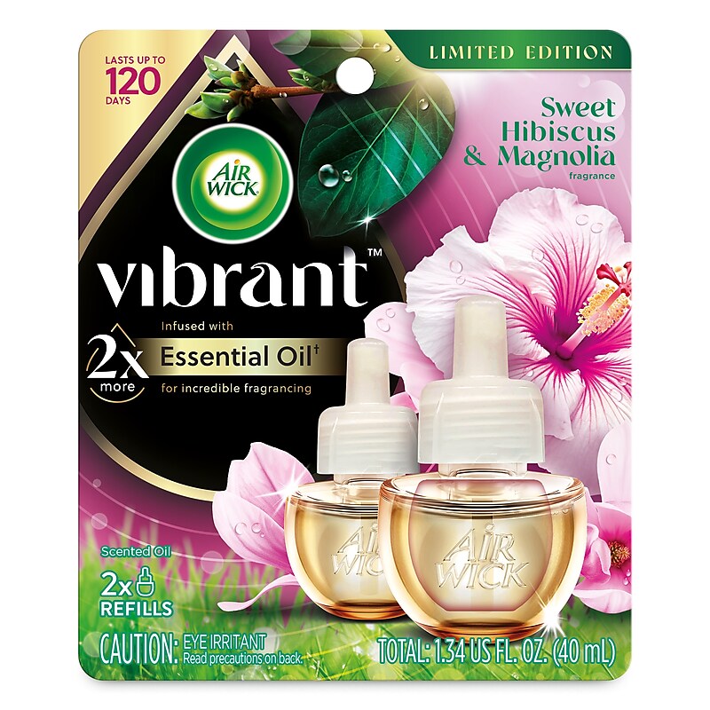 Air Wick Vibrant Scented Oil Warmer Refill, Sweet Hibiscus & Magnolia, 0.67 fl. oz., 2/Pack (62338-01048) image 1