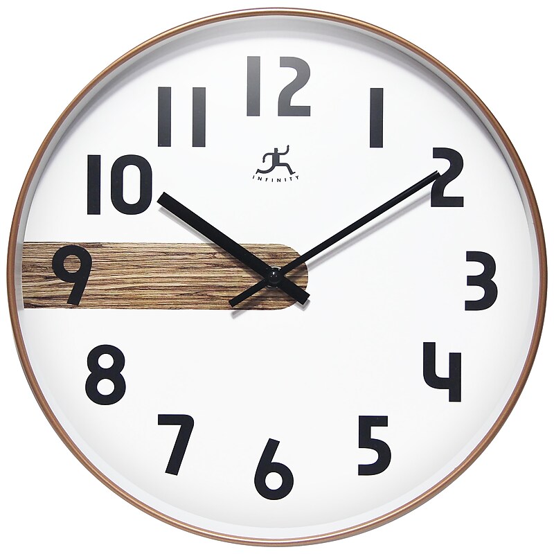 Infinity Instruments Copper Stripe Analog Wall Clock, Plastic Frame, 12" (20287GD-4527A) image 1