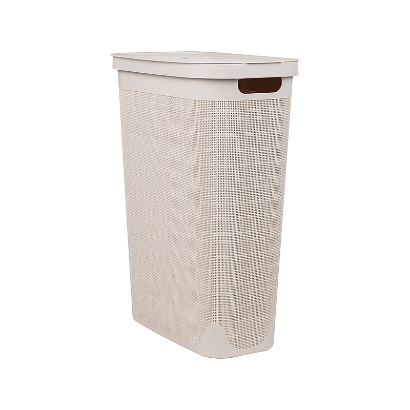Mind Reader 10.57-Gallon Hamper with Lid, Plastic, Ivory (40FABHAMP-IVO) image 1
