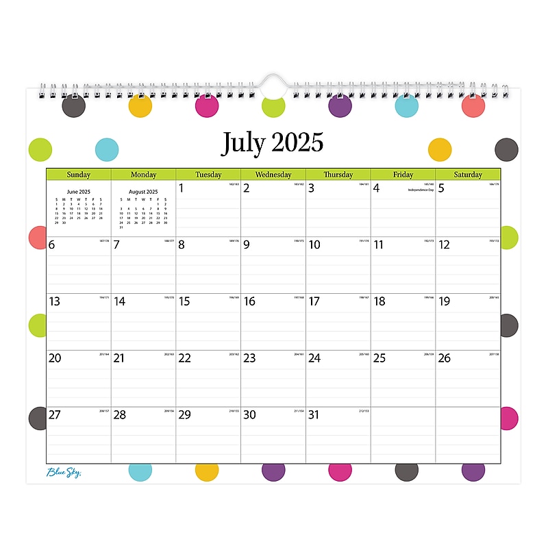 2025-2026 Blue Sky Teacher Dots 15" x 12" Academic Monthly Wall Calendar (100340-A26) image 1