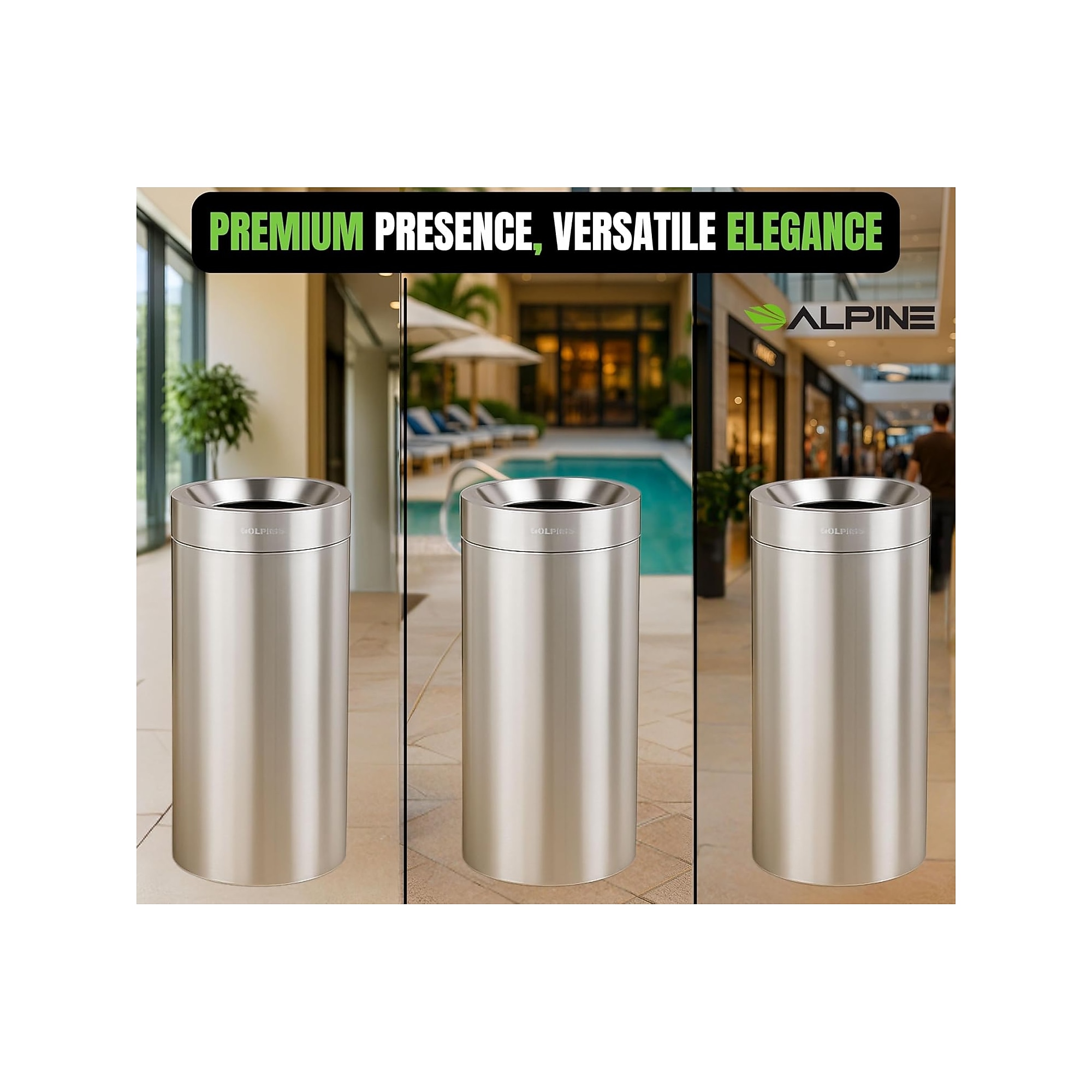 Alpine Industries Stainless Steel Trash Can with Open Lid, 27 Gallon, Silver (ALP475-27) Sansujyuku sansujyuku.com