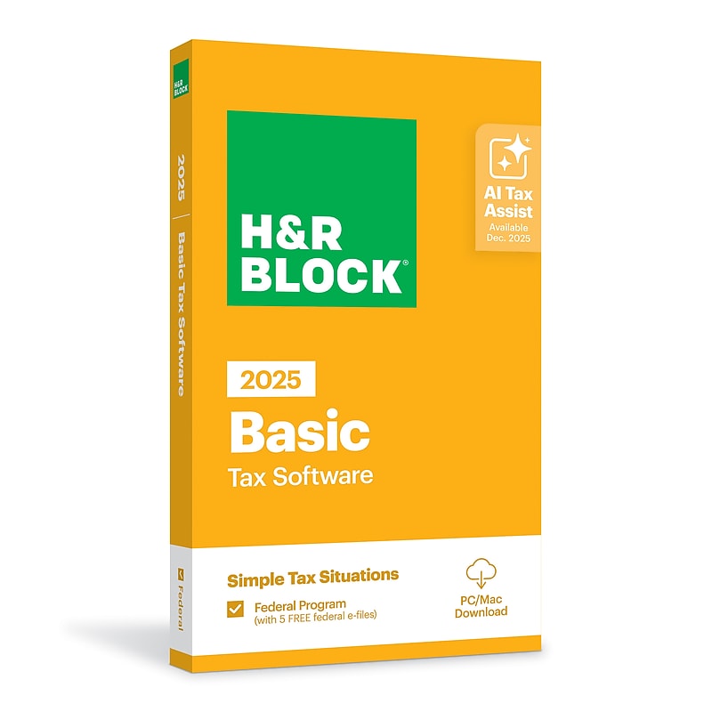 H&R Block 2025 Basic Tax Software for 1 User, PC/Mac, Product Key Card  (1033600-25) image 1