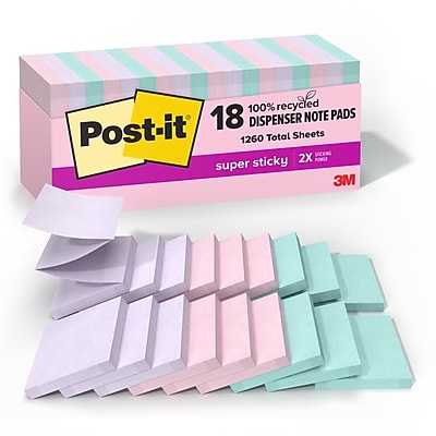 Post-it Recycled Super Sticky Pop-up Notes, 3″ x 3″, Wanderlust Pastels Collection, 70 Sheets/Pad, 18 Pads/Pack (R330-18SSNRPCP) Simolary simolary.com