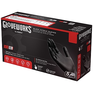 【美品】Post Production Mil-Glove Black Heavy Duty 8-mil Industrial Black Nitrile Gloves with Raised