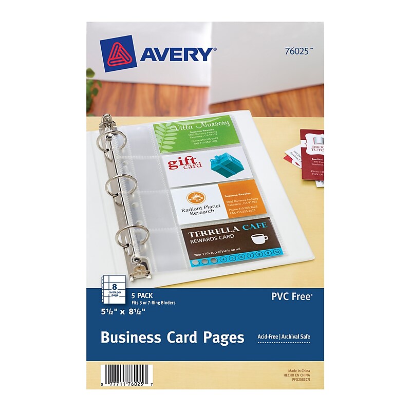 Avery Business Card Sheet Protectors, 5.5" x 8.5", Clear, 5/Pack (76025) image 1