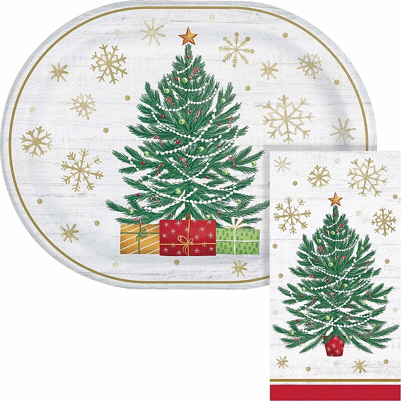 Say Hooray! Timeless Tree Paper Plates and Guest Towels Kit, Multicolored, 48/Pack (DTC9400E2H) image 1