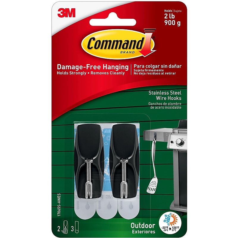 Command Small Wire Hooks, 2 lb., Slate, 2 Hooks, 3 Strips/Pack (17065S-AWES) image 1