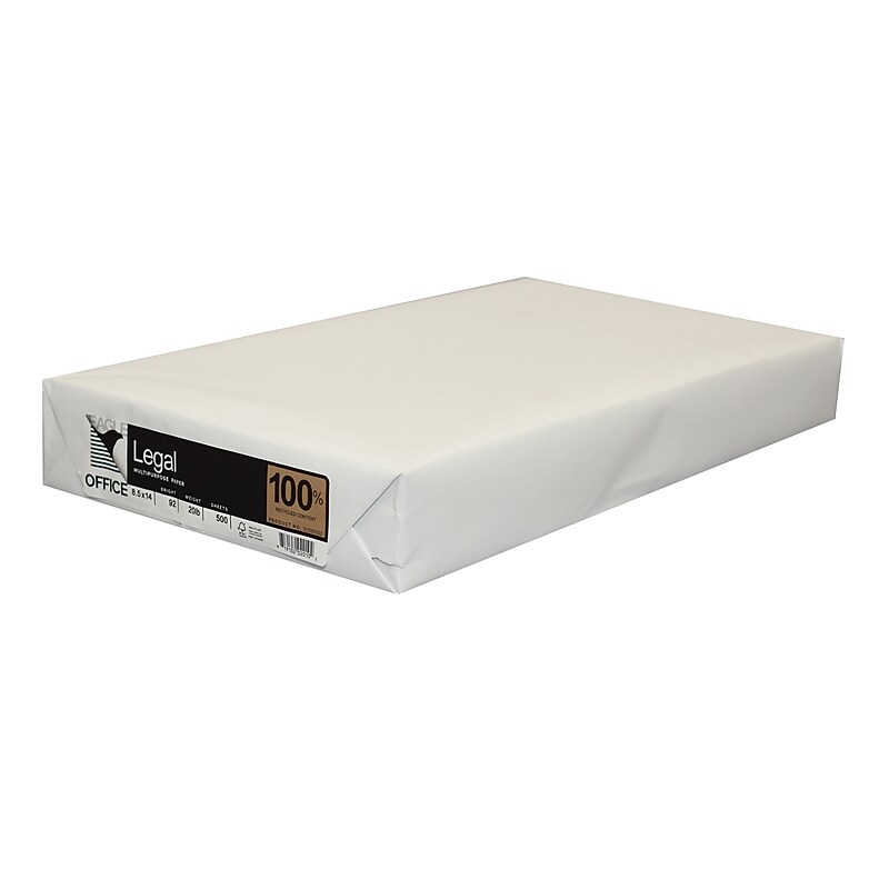 American Eagle Office 100% Recycled 8.5" x 14" Multipurpose Paper, 20 lbs., White, 500 Sheets/Ream (31550502) image 1