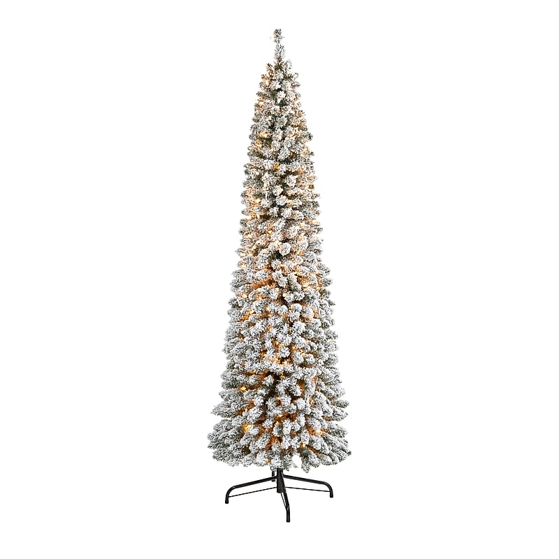Nearly Natural 7' Flocked Pencil Artificial Christmas Tree with 400 Clear Lights and 574 Bendable Branches (T1907) image 1