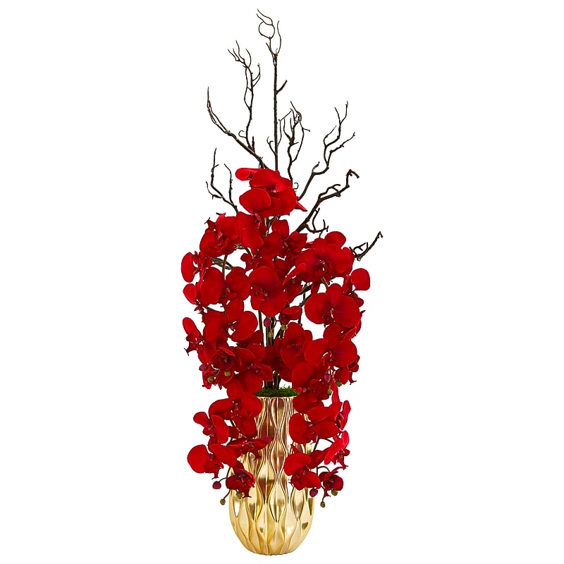 Nearly Natural Artificial Red Phalaenopsis Orchid Arrangement (1658) image 1