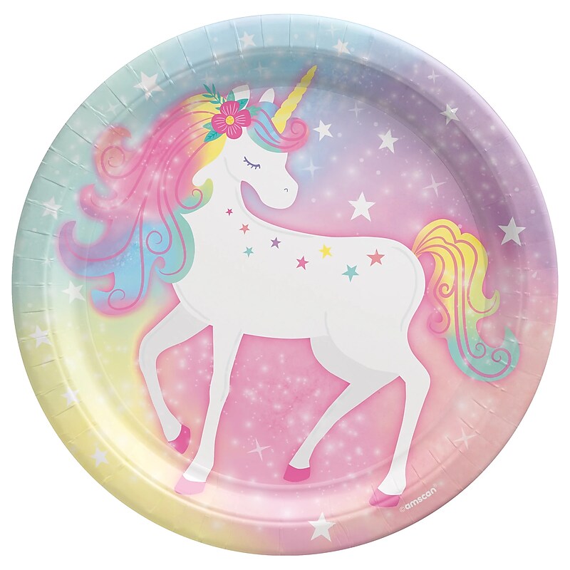 Party City Enchanted Unicorn 9" Paper Plates, Multicolored, 8 Plates/Pack (AM550829) image 1