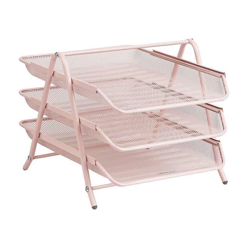 Mind Reader Metal Front Loading Letter Tray, Pink (3TPAPER-PNK) image 1
