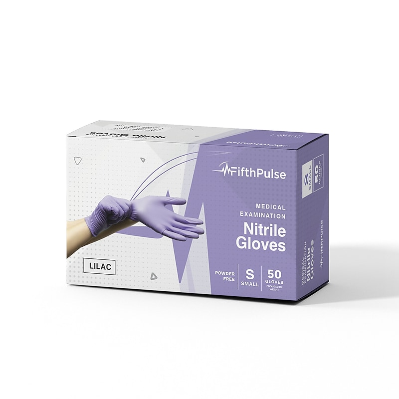 FifthPulse Powder Free Nitrile Gloves, Latex Free, Small, Lilac, 50/Box (FMN100174) image 1