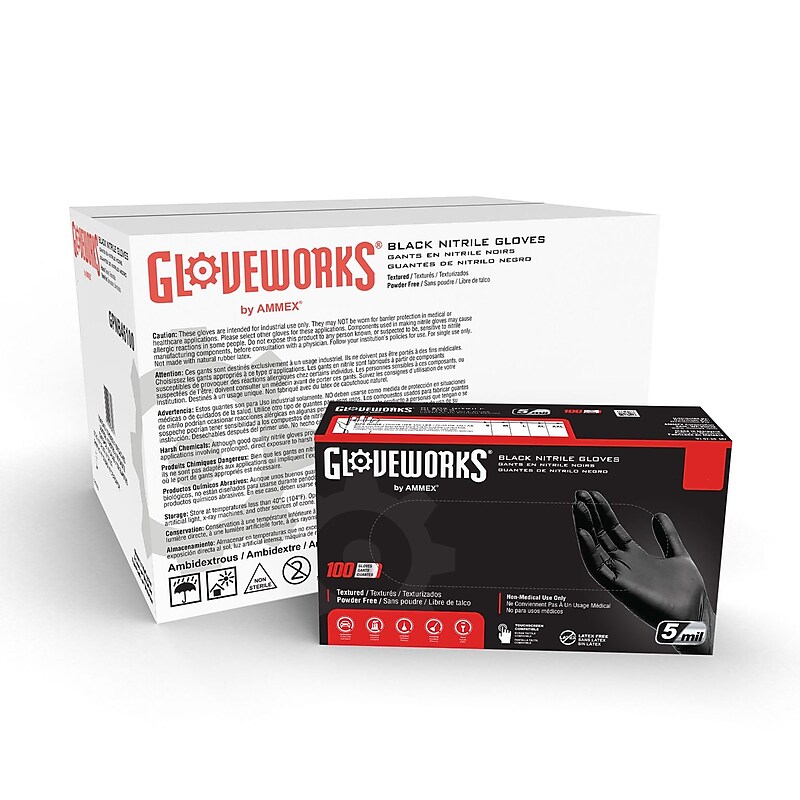 Gloveworks GPNB Nitrile Industrial Grade Gloves, XL, Black, 100/Box, 10 Boxes/Carton (GPNB48100-CC) image 1