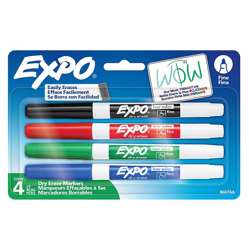Expo Low Odor Dry Erase Markers, Fine Tip, Assorted Colors, 4/Pack (86674) image 1
