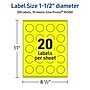 Avery Laser/Inkjet Multipurpose Circle Labels, 1.5" Dia., Neon Yellow, 200/Pack (94506)~#|#~3E0825DC-E716-428E-A881A99E26891A59_sc7
