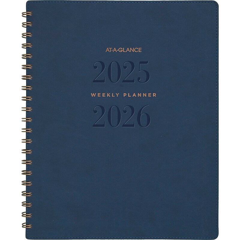 2025-2026 AT-A-GLANCE Signature 8.5" x 11" Academic Weekly & Monthly Planner, Faux Leather Cover, Navy image 1