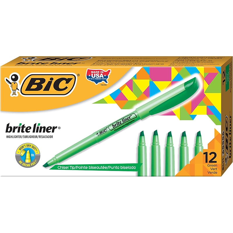 BIC Brite Liner Stick Highlighter, Chisel Tip, Green, 12/Pack (65556/BL11GR) image 1