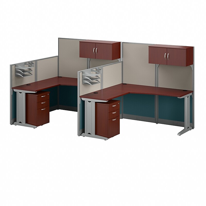 Bush Business Furniture Office in an Hour 63"H x 129"W 2 Person F-Shaped Cubicle Workstation, Hansen Cherry (OIAH008HC) image 1