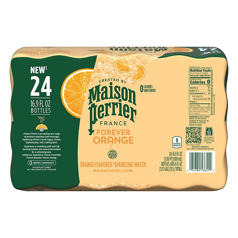 Perrier Orange Flavored Sparkling Mineral Water, 16.9 oz., 24/Carton (12242377) image 1