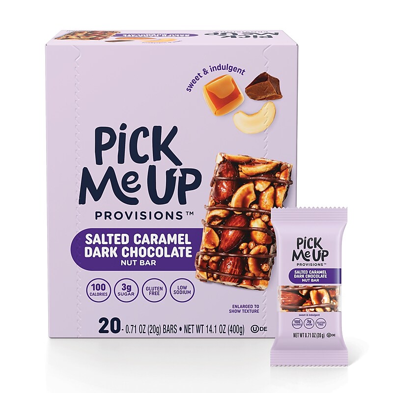 Pick Me Up Provisions™ Mini Gluten Free Salted Caramel Dark Chocolate Nut Bar, 0.7 oz., 20/Box (PM62795) image 1