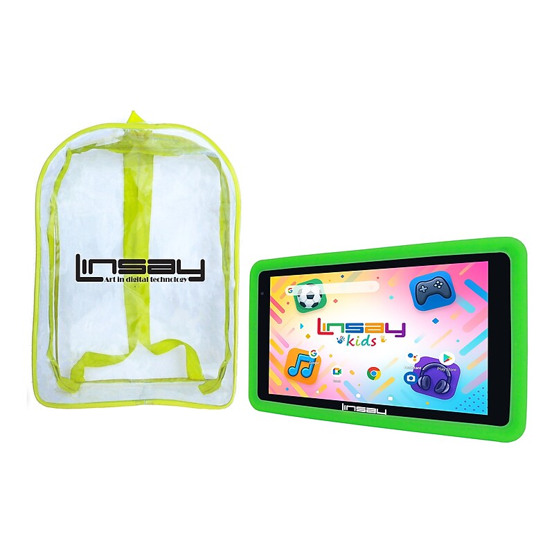 Linsay 7" Octa Core Tablet, WiFi, 128GB SSD, Android 15, Bundled with Kids Green Defender Case with Backpack image 1
