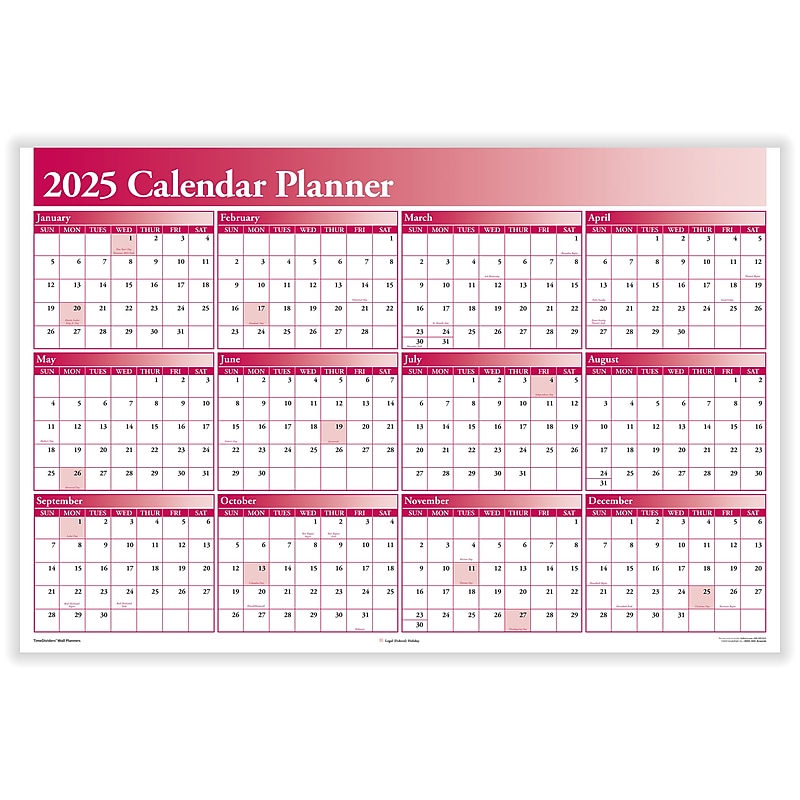 2025 ComplyRight Full Calendar Planner 36" x 24" Yearly Dry Erase Wall Calendar, Burgundy (J0056BU) image 1