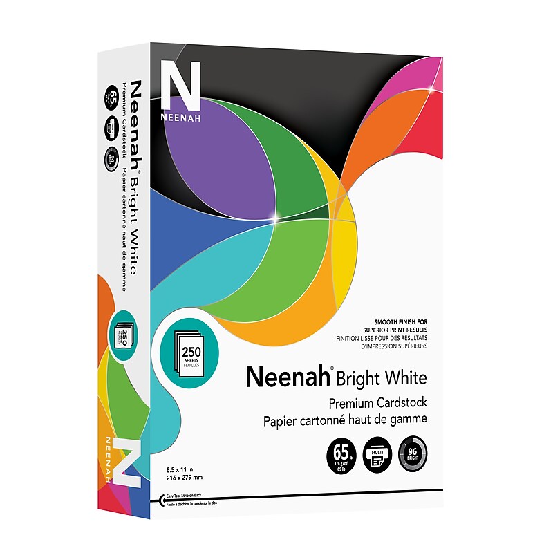 Neenah Paper 65 lb. Cardstock Paper, 8.5" x 11", White, 250 Sheets/Pack (91904/92904) image 1