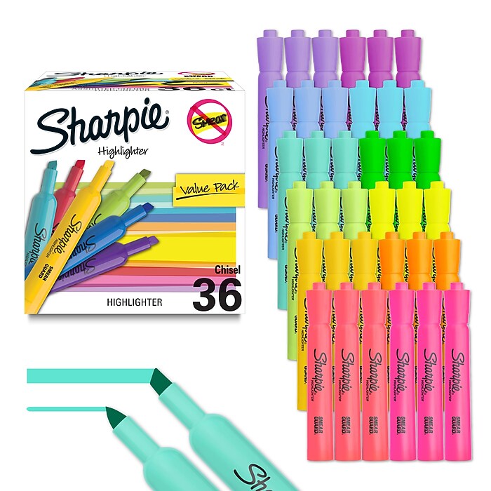 Sharpie Tank Highlighter, Chisel Tip, Assorted Colors, 36/Pack