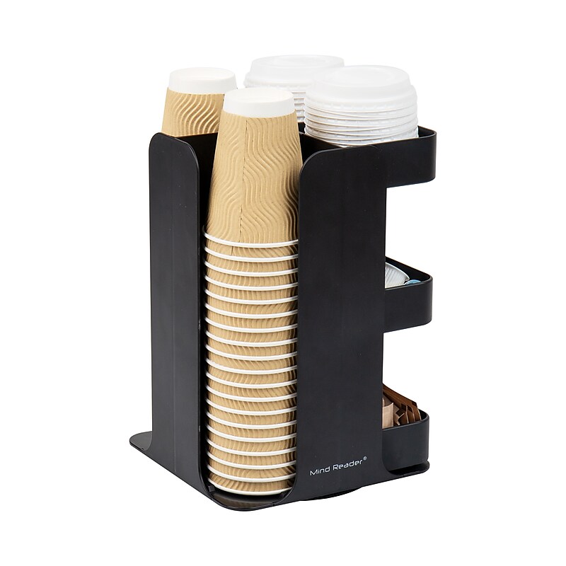 Mind Reader Plastic 8-Compartment Cup and Condiment Carousel Countertop Organizer, Black (CUPOSPIN-BLK) image 1