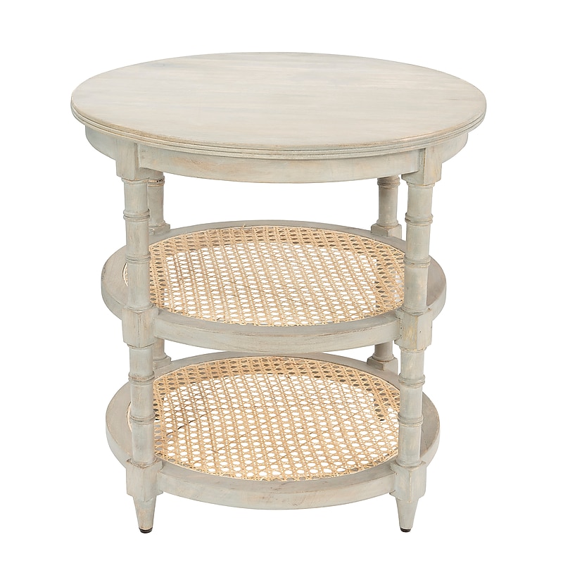 Storied Home 23.5"Dia. Wooden Round End Table, 2 Shelves, Grey (EC0198) image 1