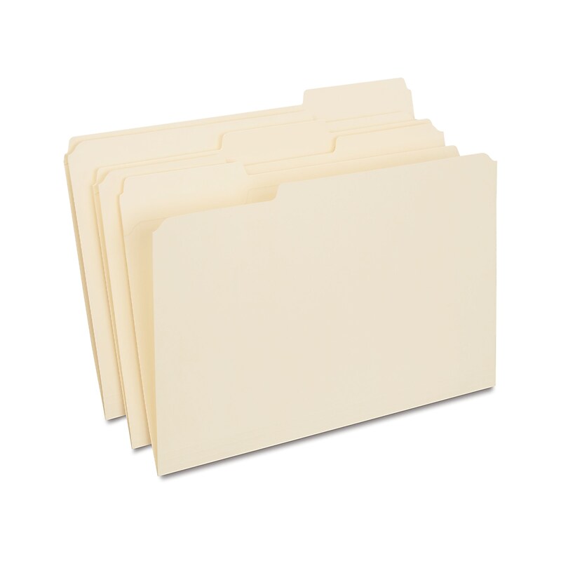 Staples 30% Recycled Reinforced File Folder, 1/3-Cut Tab, Legal Size, Manila, 100/Box (ST606814/606814) image 1
