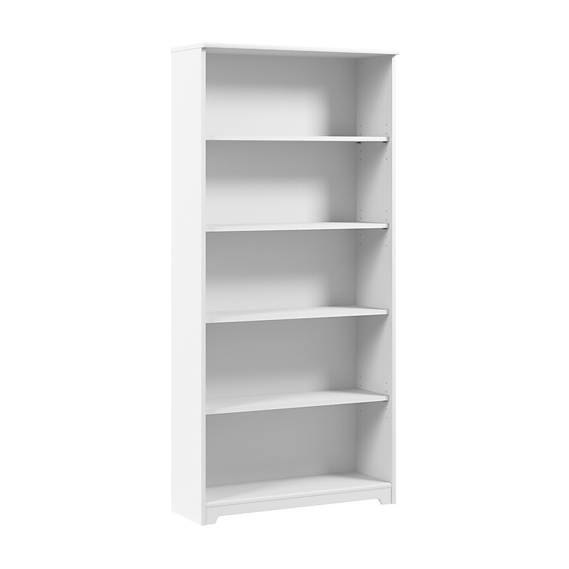 Bush Furniture Cabot 66"H 5-Shelf Bookcase with Adjustable Shelves, White (WC31966) image 1