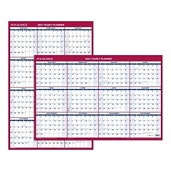 2024 AT-A-GLANCE 36" x 24" Yearly Wet-Erase Wall Calendar, Reversible, Red/Blue (PM26-28-24)