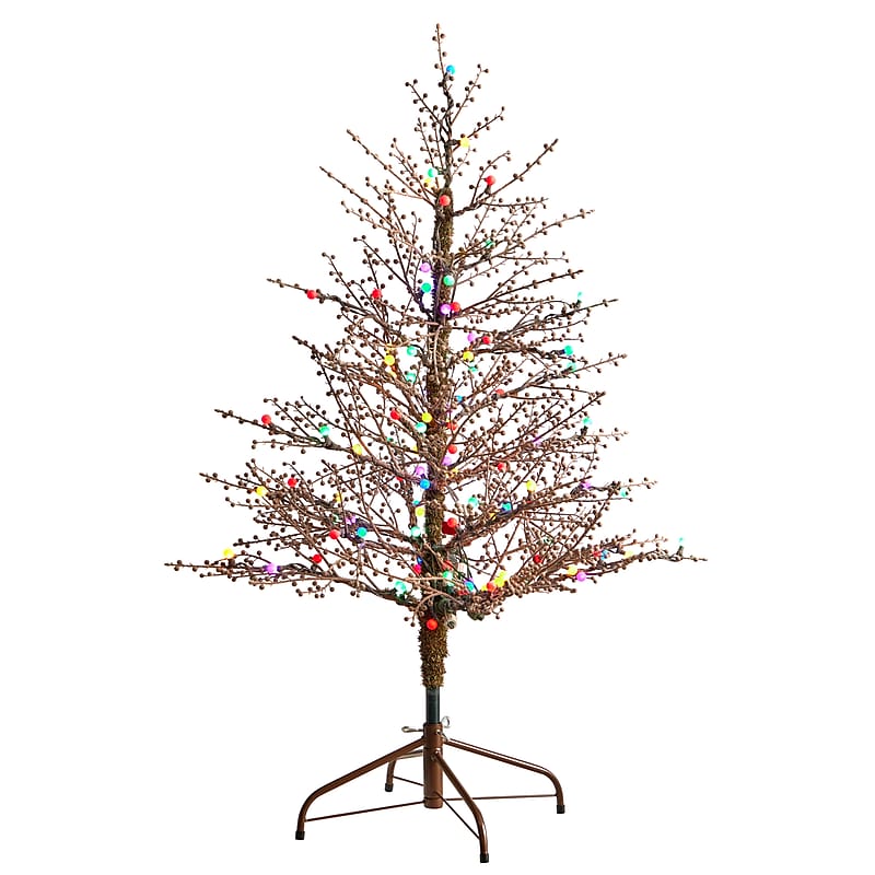 Nearly Natural 4-ft Frosted Berry Twig Artificial Christmas Tree with 100 Multicolored Gum Ball LED Lights (T3256) image 1