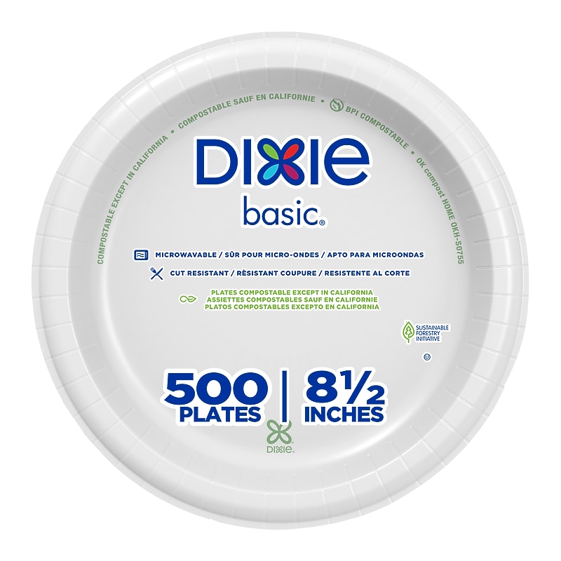 Dixie Basic 8.5" Paper Plates, White, 500/Carton (DBP09WCT) image 1