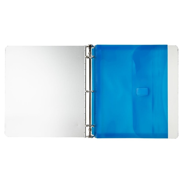JAM Paper Plastic Binder Pocket, 3-Hole Punched, Blue, 3/Pack